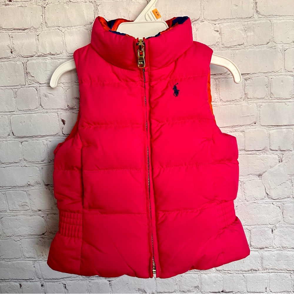 Polo Ralph Lauren Kids Toddler Girl Size 2 Reversible Down Vest Pink Orange